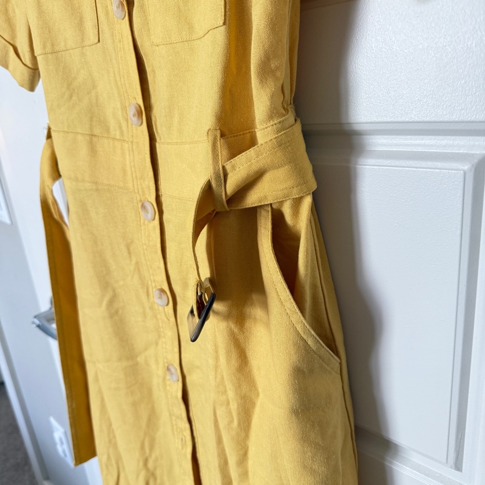 Melloday Safari Style Linen Blend Button Down Belted A-Line dress sz Small - Picture 7 of 7